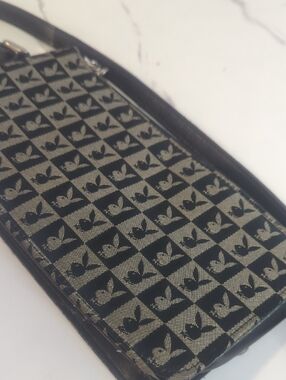 PLAYBOY Black and Silver Logo Interior Wristlet